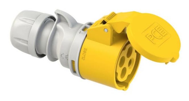 Hovedbilde 16A 110V 3P+E hun kontakt for kabel, gul