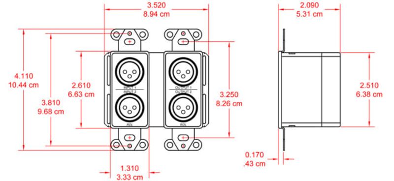 RDL Dante Veggpanel 2xXLR Inn/2x XLR Ut POE hvit