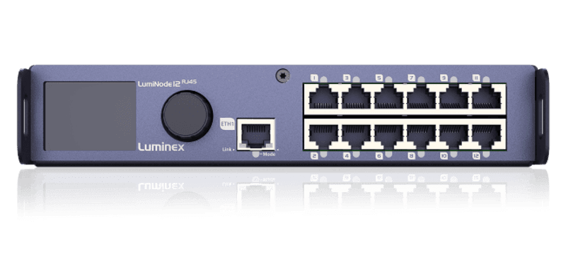 Luminode 12 RJ45 ethernet til 12 x DMX på RJ45